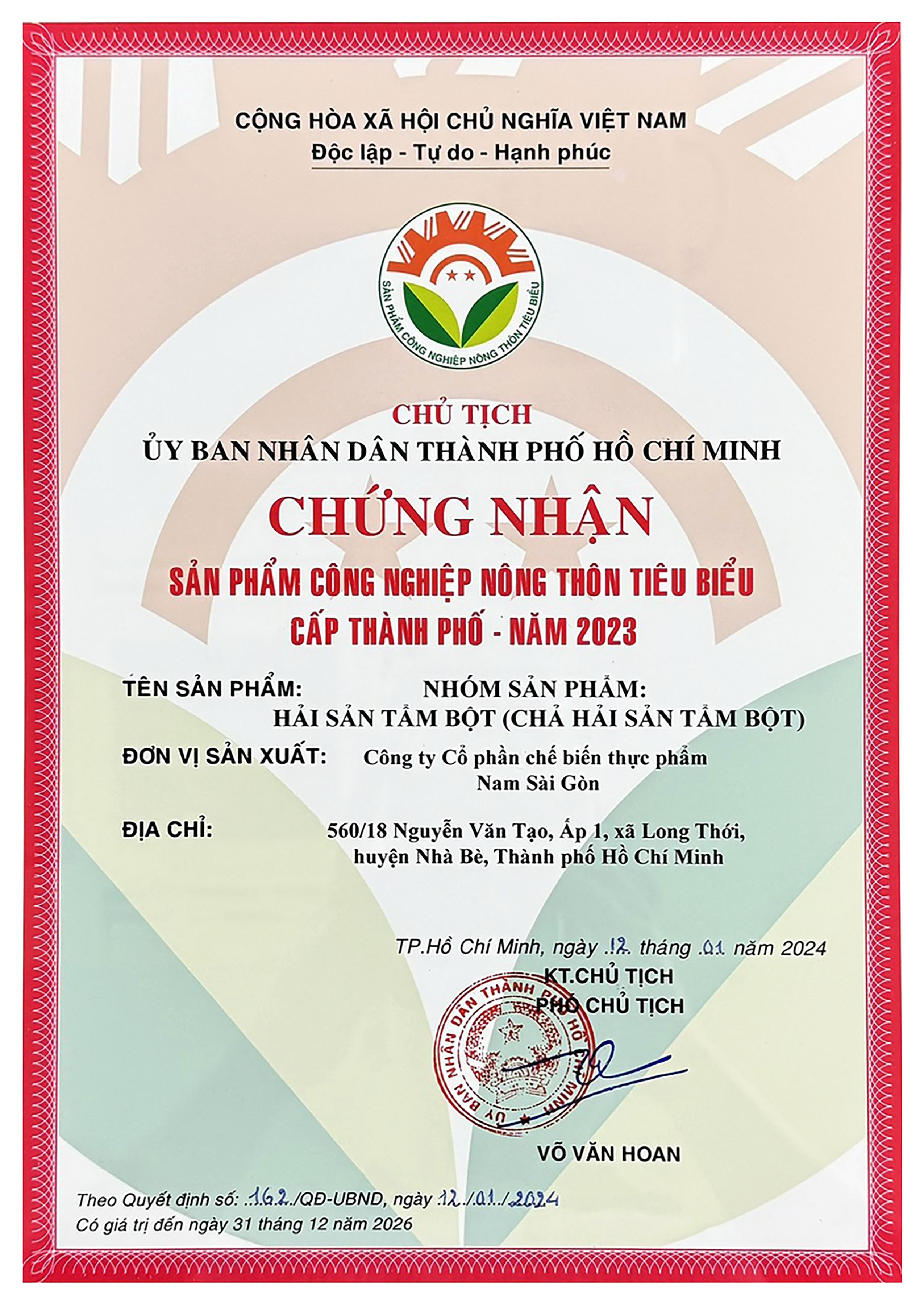Nhóm sản phẩm tẩm bột Nam Sài Gòn Food đạt chứng nhận SP CNNT tiêu biểu cấp Thành phố